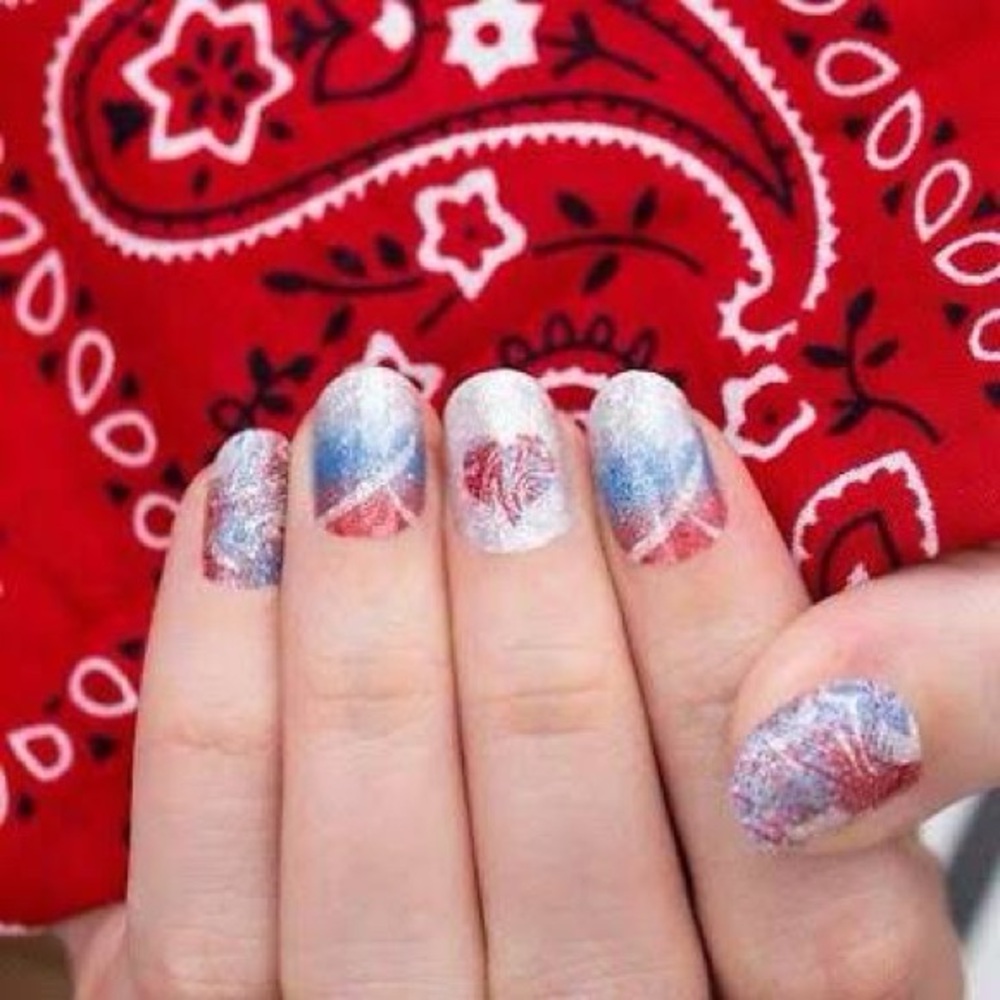 Color Street TAKE MY HAND Heart Nail Art with Red and Blue Accents ADOPTION